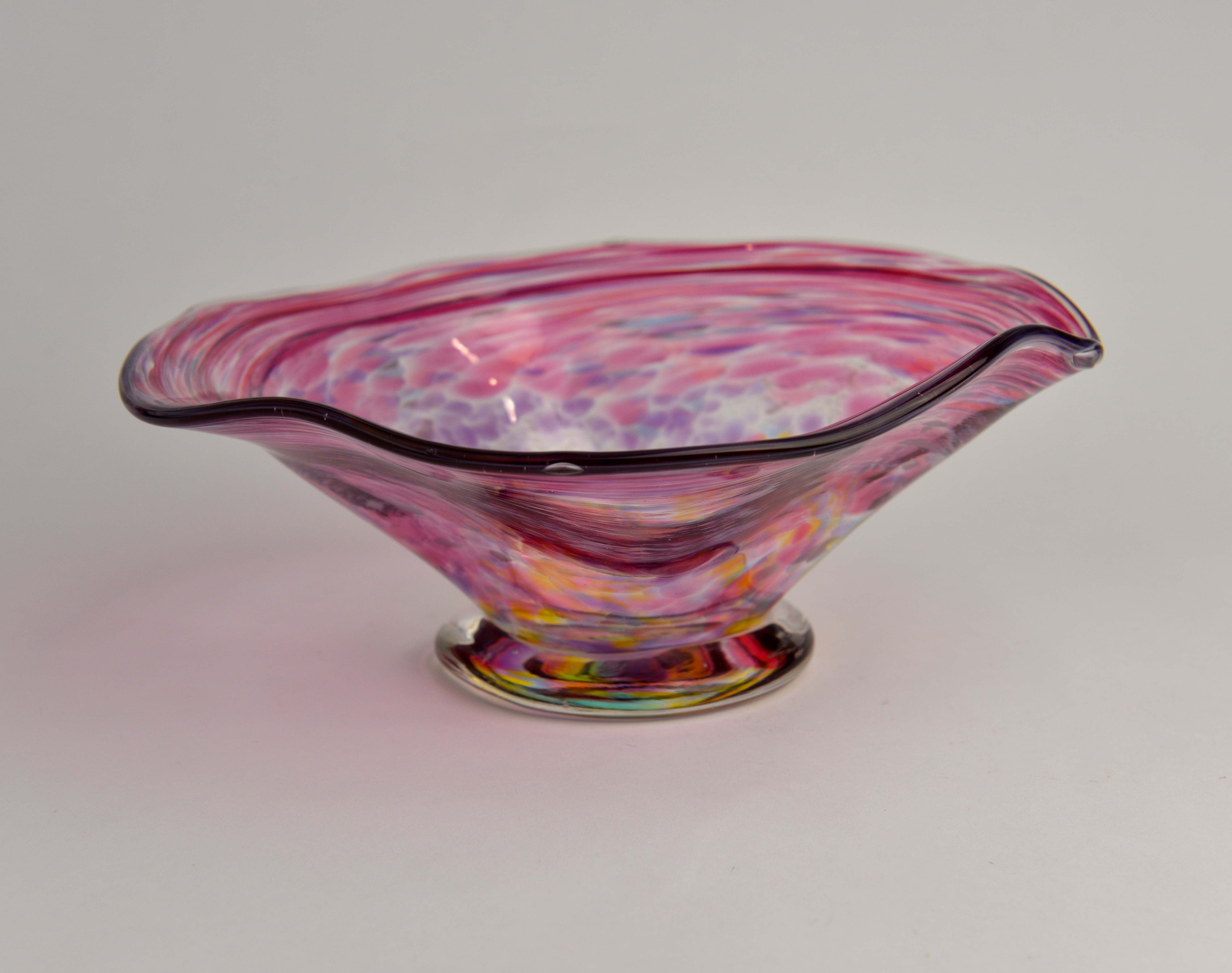 Pink Speckled Spin Out Footed Bowl