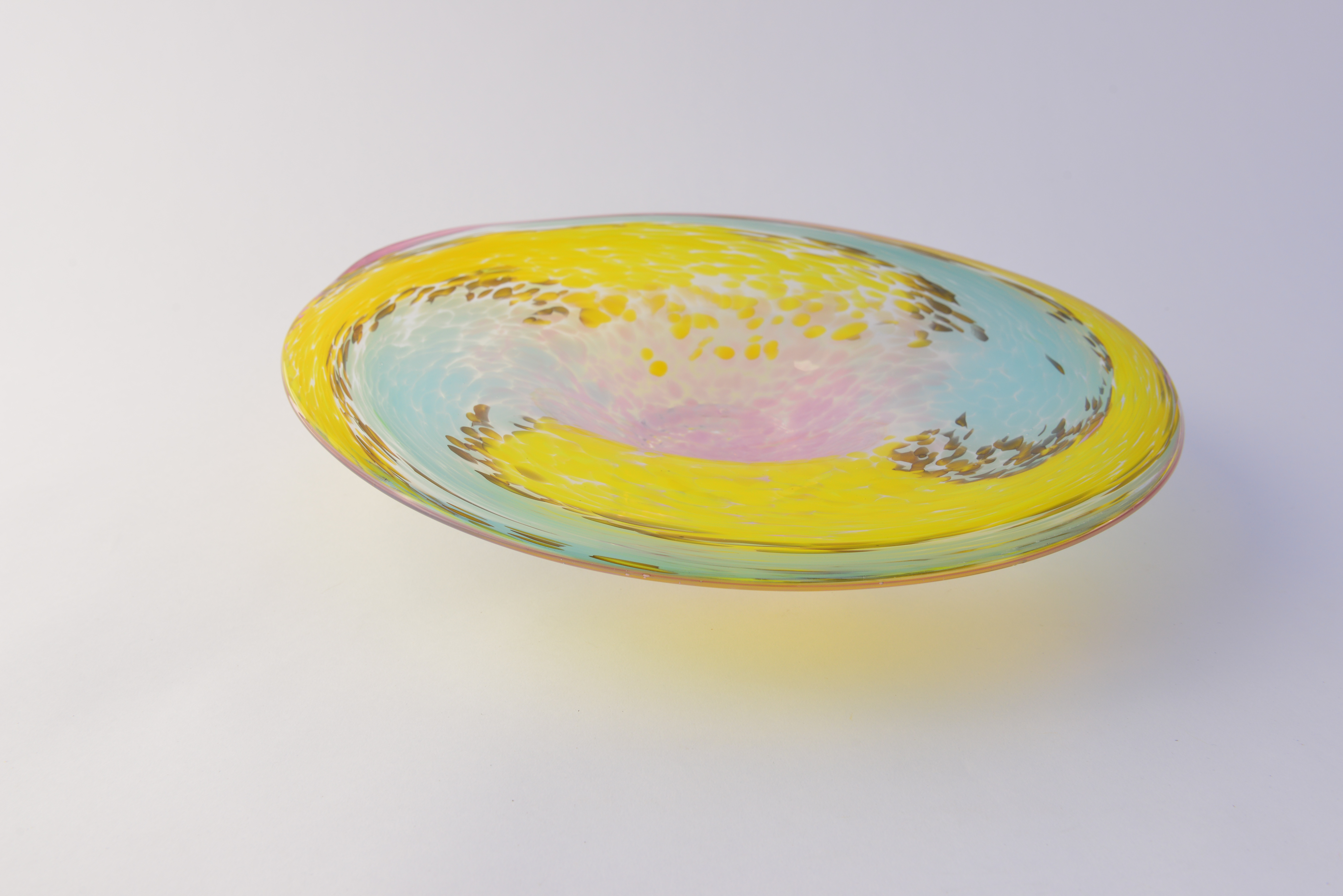 Yellow and turquoise flat bowl