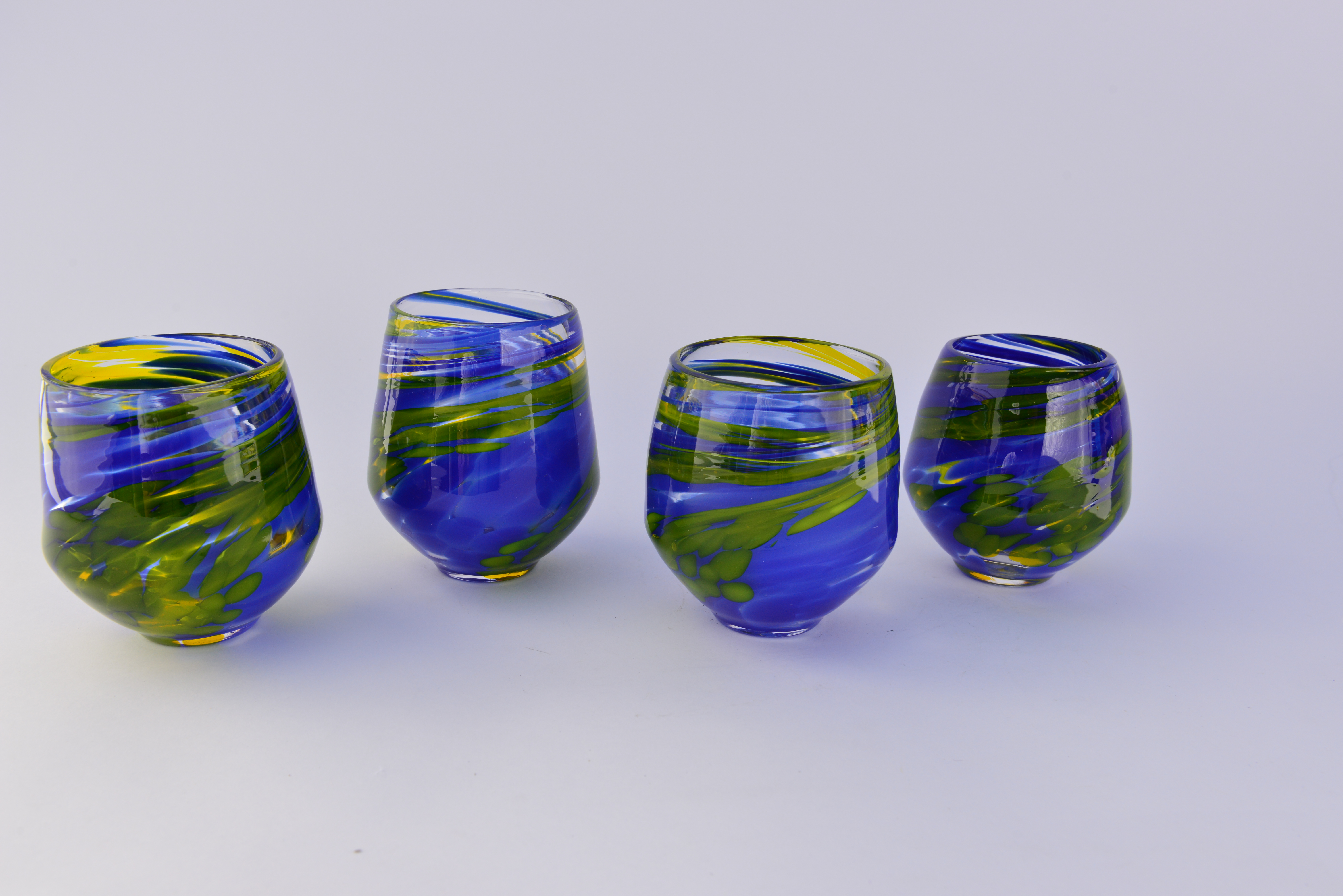 Cobalt and Yellow Stemless Wine Glasses