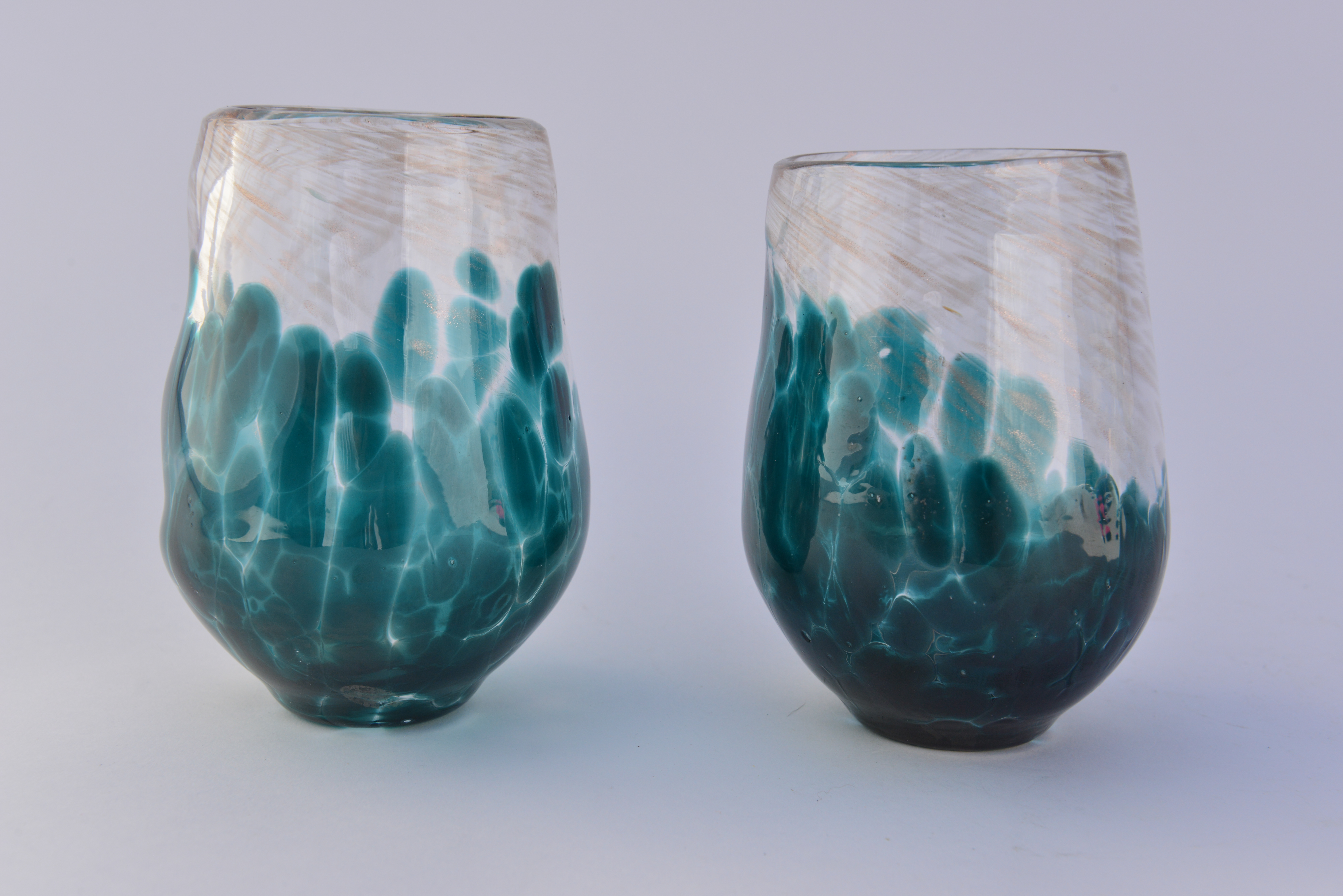 Lagoon and Gold Stemless Wine Glasses