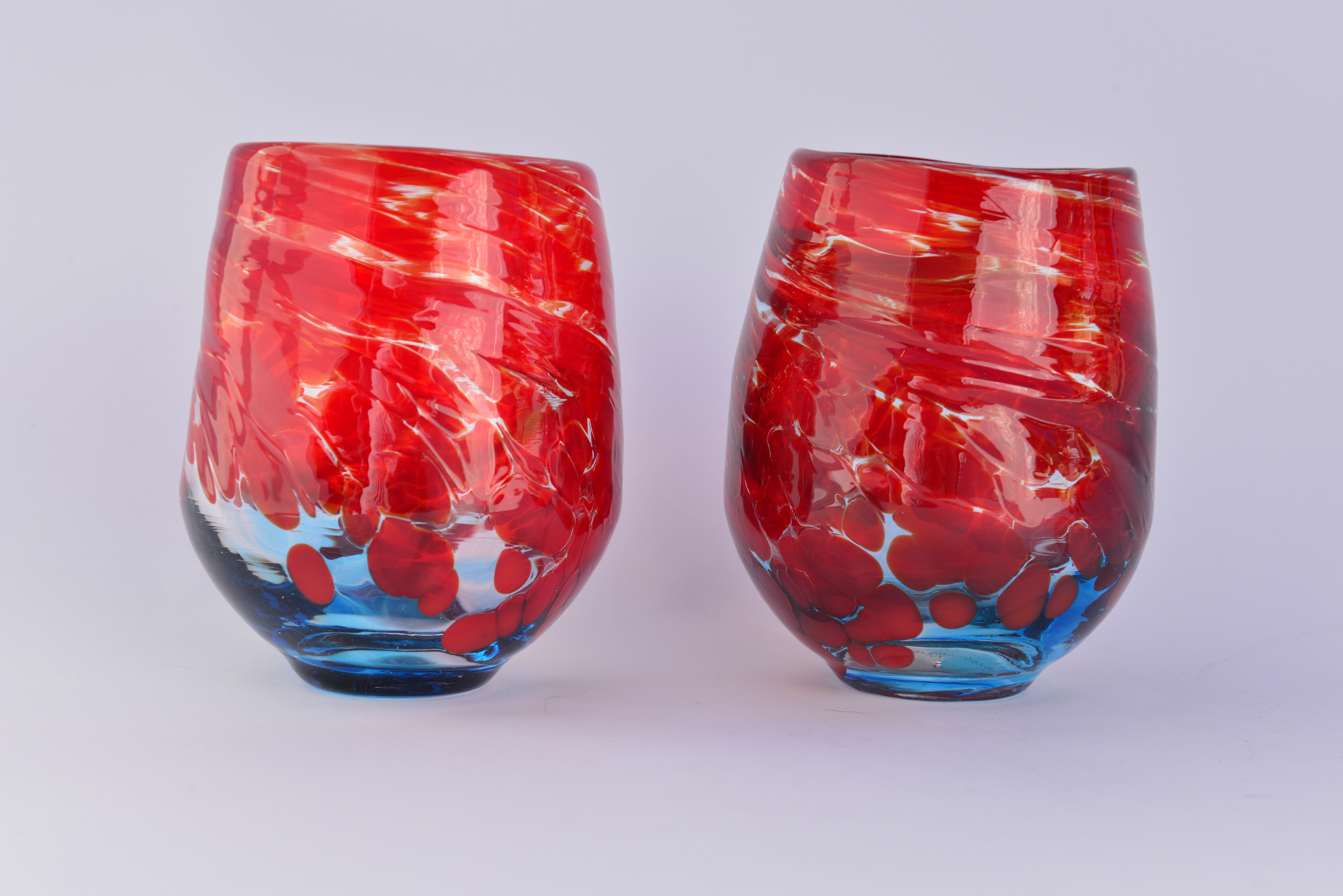 Red and Turquoise Stemless Wine glasses