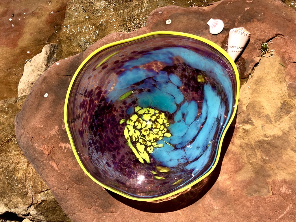 Blue and Purple Floppy Bowl w/Yellow rim