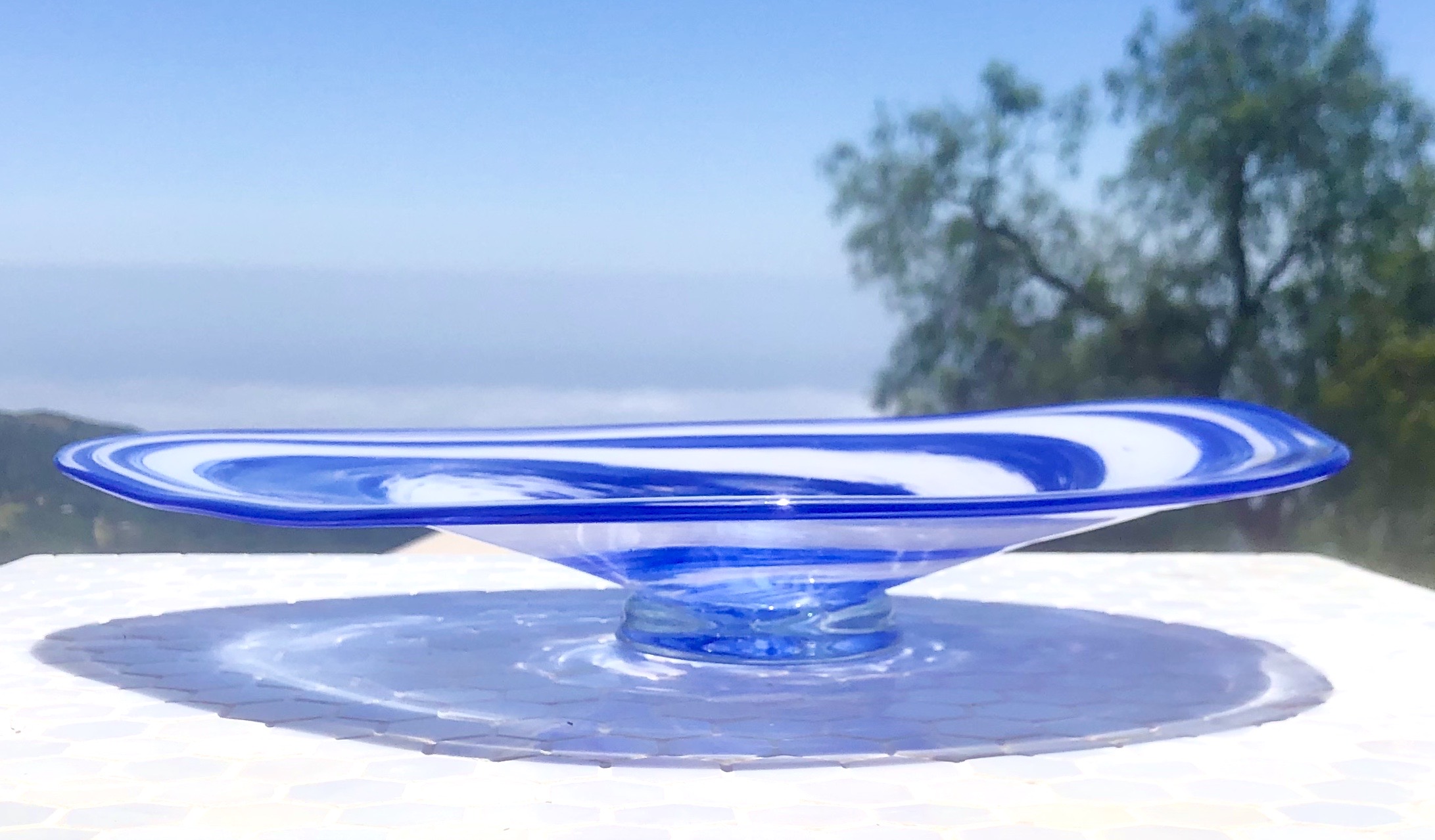 Blue and White Spiral Flat Bowl